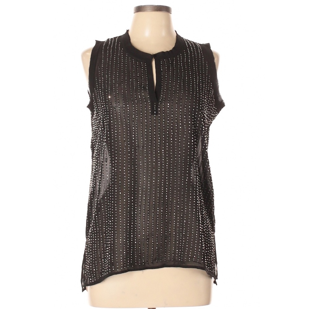 Dex Black Sheer Beaded Sleeveless Top